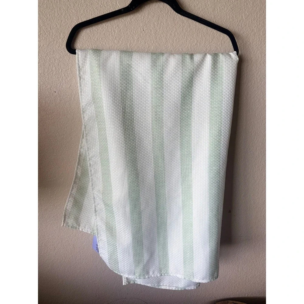 IZOD Sage Green White Striped Shower Curtain‎ Waffle Weave Linens 100 x 60